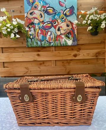 Mooi picknickmand  met handige kunststof glazen nieuw bestek beschikbaar voor biedingen