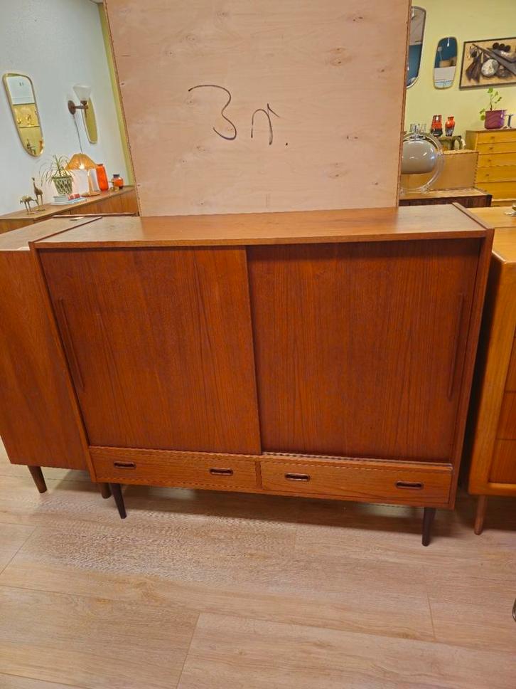 Vintage Deens Highboard Dressoir Teak Kast Kastje, Huis en Inrichting, Kasten | Dressoirs, Gebruikt, 25 tot 50 cm, Teakhout, Ophalen