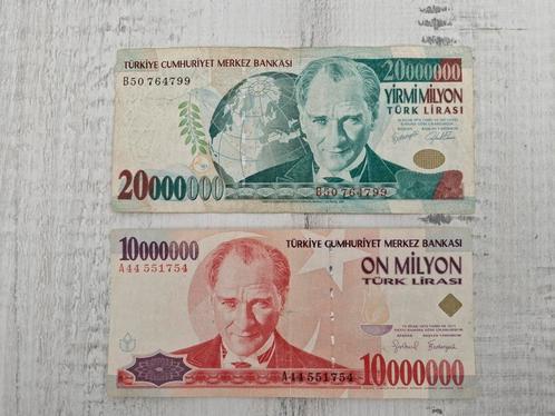 Turkije 2 biljetten, Postzegels en Munten, Bankbiljetten | Azië, Zuidoost-Azië, Ophalen of Verzenden