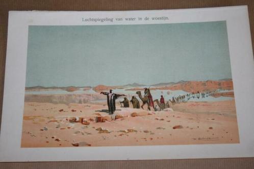 Antieke kleurenlitho - Fata Morgana in de woestijn - 1900 !!, Antiek en Kunst, Kunst | Litho's en Zeefdrukken, Ophalen of Verzenden