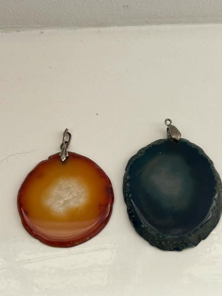 2 Hangers van Agaat, mogen samen of apart, Sieraden, Tassen en Uiterlijk, Kettinghangers, Zo goed als nieuw, Steen of Mineraal