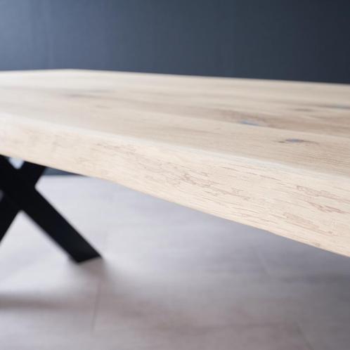 eikentafel 350 x 100 boomstamkanten, keukentafel, eettafel, Huis en Inrichting, Tafels | Eettafels, Nieuw, 100 tot 150 cm, 200 cm of meer