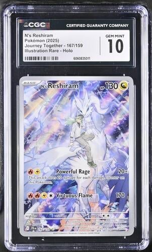 N's Reshiram Pokémon Kaart - Journey Together CGC 10, Ophalen of Verzenden, Zo goed als nieuw, Losse kaart, Foil