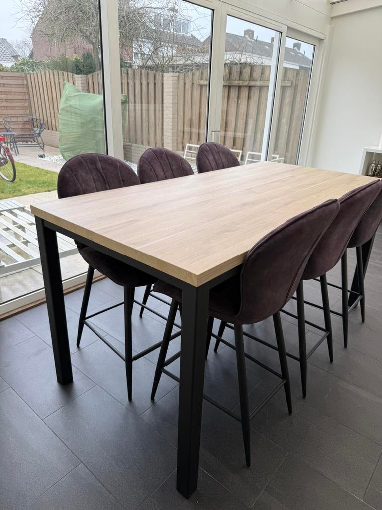 (Hoge bar) Tafel + 6 stoelen, Ophalen, Overige materialen, 50 tot 100 cm, Zo goed als nieuw