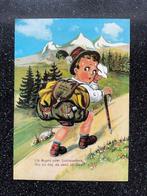 Fantasiekaart illustratie jongen met rugzak met luikje, Ophalen of Verzenden, 1960 tot 1980, Ongelopen, Kinderen