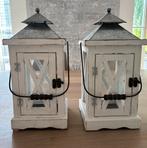 Set van 2 Houten Lantaarns, 25 tot 50 cm, Wit, Ophalen of Verzenden, Zo goed als nieuw