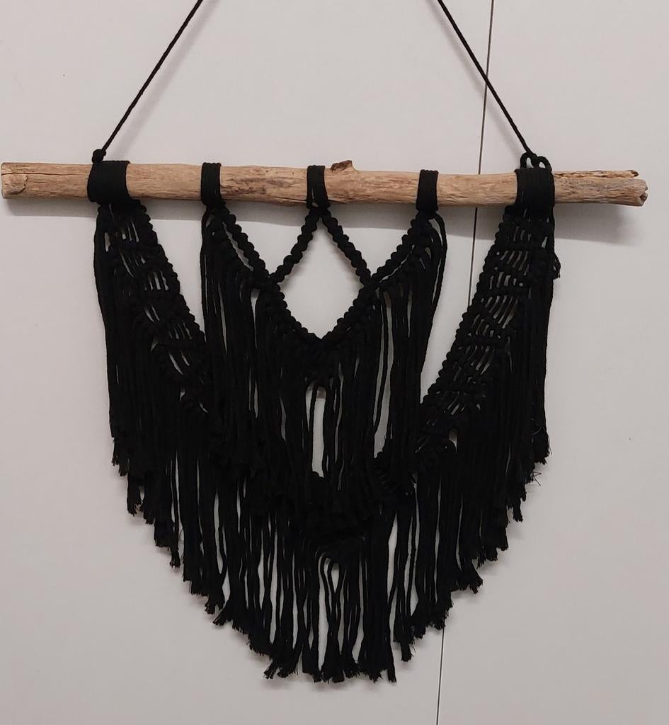 Macramé wandversiering, touwwerk = 37-47 cm Zwart., Ophalen of Verzenden