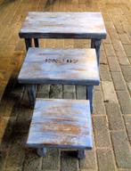 Massief eiken miniset in de kleur grey en blue wash, Huis en Inrichting, Tafels | Bijzettafels, Ophalen, Minder dan 55 cm, Gebruikt