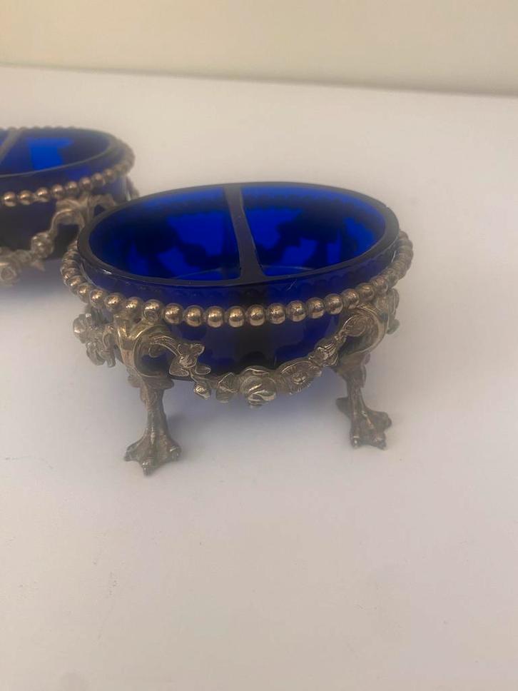 Antieke Zoutvaten met Kobalt Blauw Glas, Antiek en Kunst, Antiek | Glas en Kristal, Ophalen of Verzenden