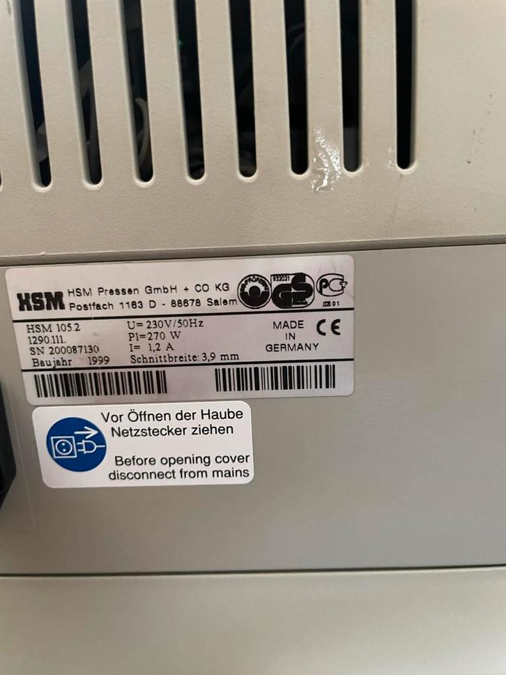 HSM 105.2 Papierversnipperaar - Topkwaliteit, Diversen, Bureau-accessoires, Gebruikt, Ophalen