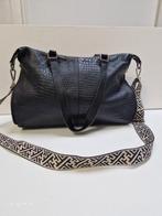 Zwart leren tas Crocoprint Depeche, Ophalen of Verzenden, Gebruikt, Zwart, Schoudertasje