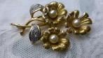 Antieke Goldplated Broche faux Parels en faux-Diamantjes, Verzenden, Overige materialen, Broche, Verguld