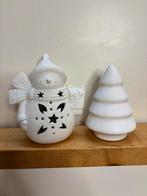 Wit Keramiek Decoratie Set - Sneeuwpop & Kerstboom, Diversen, Kerst, Ophalen of Verzenden