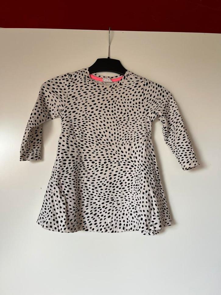 Wit en zwart stip jurkje met lange mouwen, maat 86/92 - Hema, Kinderen en Baby's, Babykleding | Maat 86, Gebruikt, Meisje, Jurkje of Rokje