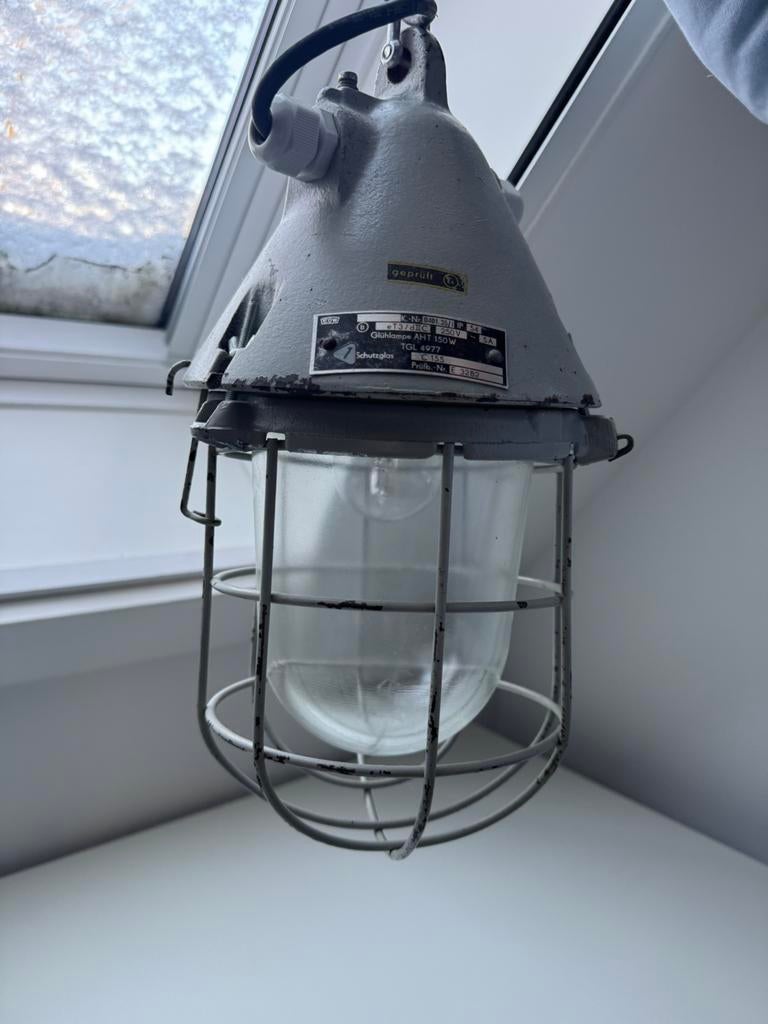 2 x Vintage industriële fabriek / scheepslampen – origineel, Ophalen of Verzenden, Gebruikt, Glas, Minder dan 50 cm