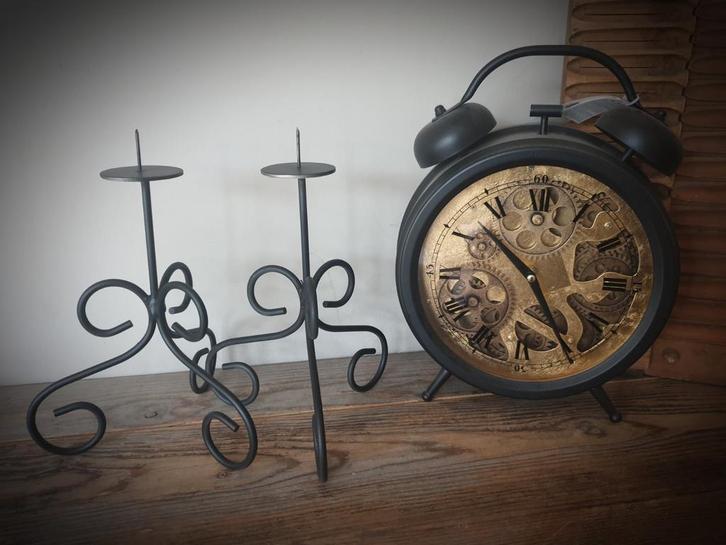 Metalen sier kandelaar zwart 23 cm hoog, voor stomp kaars, Huis en Inrichting, Woonaccessoires | Kandelaars en Kaarsen, Nieuw