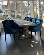 Landelijke eetkamerstoelen velvet blauw fauteuils knoopjes, Huis en Inrichting, Stoelen, Ophalen