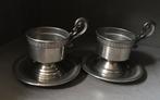 Twee (95%) tinnen houder en schotel, Antiek en Kunst, Ophalen of Verzenden