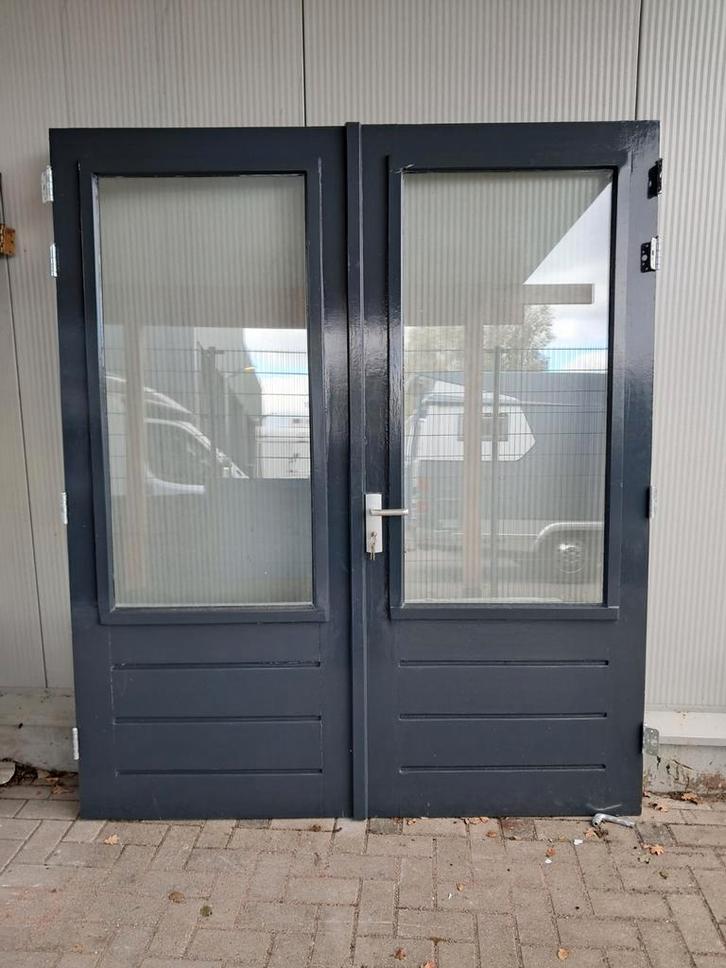 Dubbele Deuren  hardhout, Doe-het-zelf en Verbouw, Deuren en Horren, Gebruikt, Buitendeur, 200 tot 215 cm, 120 cm of meer, Glas
