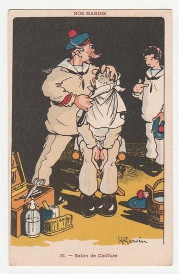 Marine.  Bij de barbier.   Illustrateurs. beschikbaar voor biedingen