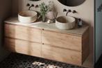 Fontana White Travertin warm eike wastafelmeubel 160cm kapot, Ophalen, Nieuw, 50 tot 100 cm, Minder dan 100 cm