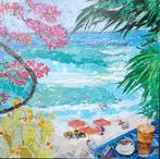 Schilderij/Collage van Grieks strand 80x80 cm, Antiek en Kunst, Ophalen