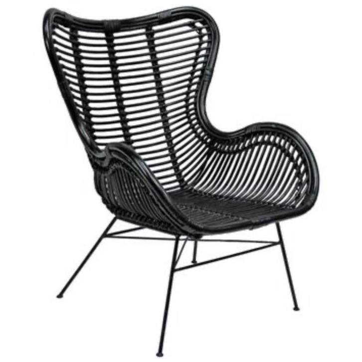 Rotan stoel (Evita), Huis en Inrichting, Stoelen, Gebruikt, Twee, Metaal, Riet of Rotan, Zwart, Ophalen