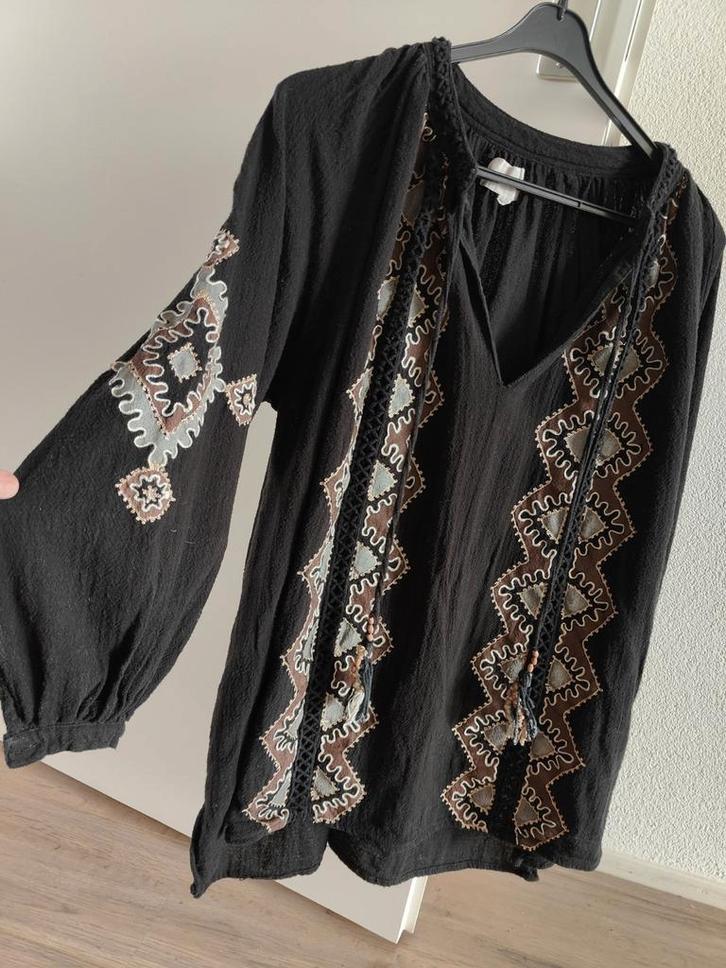 Ibz mode zwarte boho blouse xL-xxl oversized Aztec Ibiza, Kleding | Dames, Blouses en Tunieken, Zo goed als nieuw, Maat 46/48 (XL) of groter