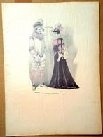 Prent Seigneur Dame (Echtpaar in 15e-eewse kleding) 19e eeuw, Antiek en Kunst, Kunst | Litho's en Zeefdrukken, Ophalen of Verzenden