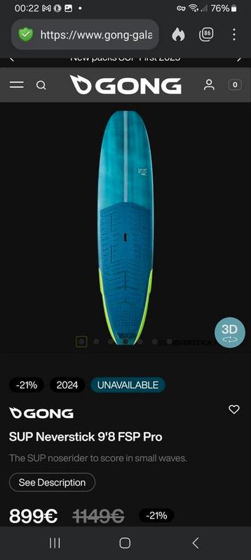 Gong Neverstick Noserider Nieuw + Boardbag beschikbaar voor biedingen