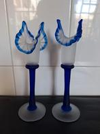 vintage handgemaakt/ mondgeblazen kandelaars glas, Antiek en Kunst, Antiek | Kandelaars, Ophalen of Verzenden, Glas