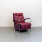 1x Leolux Scylla rood gestreept hoge rug + hocker, Ophalen of Verzenden, Zo goed als nieuw, Stof