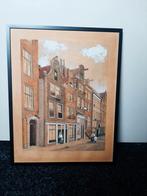 Schilderij aquarel. Straatje in de Jordaan, Antiek en Kunst, Kunst | Tekeningen en Foto's, Ophalen