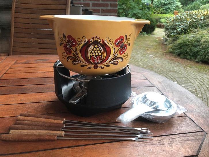 t.k.Nomar(Staub) fondueset Kalinka gietijzer compleet RETRO, Huis en Inrichting, Keuken | Potten en Pannen, Koekenpan of Braadpan