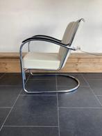 2 Gispen 412S fauteuils, wit leder, Design, 75 tot 100 cm, Zo goed als nieuw, Metaal