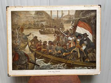 antiek SCHOOLPLAAT TOCHT NAAR CHATTAM 1667 Michiel de Ruyter beschikbaar voor biedingen