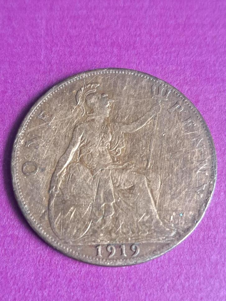 1919 Engeland 1 penny in brons George V, Postzegels en Munten, Munten | Europa | Niet-Euromunten, Losse munt, Overige landen, Verzenden