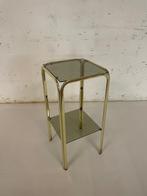 Mid Century - Vintage Messing Bijzettafel met Rookglas, Huis en Inrichting, Tafels | Bijzettafels, Ophalen, Minder dan 55 cm, Gebruikt
