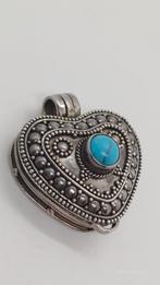 Zilveren vintage kettinghanger medaillon 925 met turquoise, Ophalen of Verzenden, Hart, Met edelsteen, Zilver