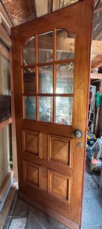 Massief eiken houten voordeur (vintage) met rookglas ramen, Doe-het-zelf en Verbouw, Deuren en Horren, Ophalen, Gebruikt, 80 tot 100 cm