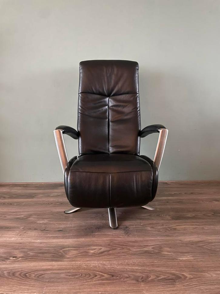 Zwarte leren relax fauteuil / relaxstoel / relax stoel, Huis en Inrichting, Fauteuils, Zo goed als nieuw, 50 tot 75 cm, Minder dan 75 cm