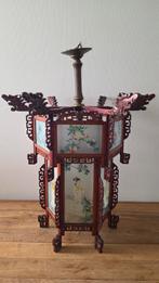 Chinese vintage lantaarn met beschilderde glaspanelen, Antiek en Kunst, Ophalen of Verzenden