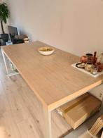 Licht houten eettafel met zilveren poot, Huis en Inrichting, Tafels | Eettafels, Gebruikt, Ophalen of Verzenden