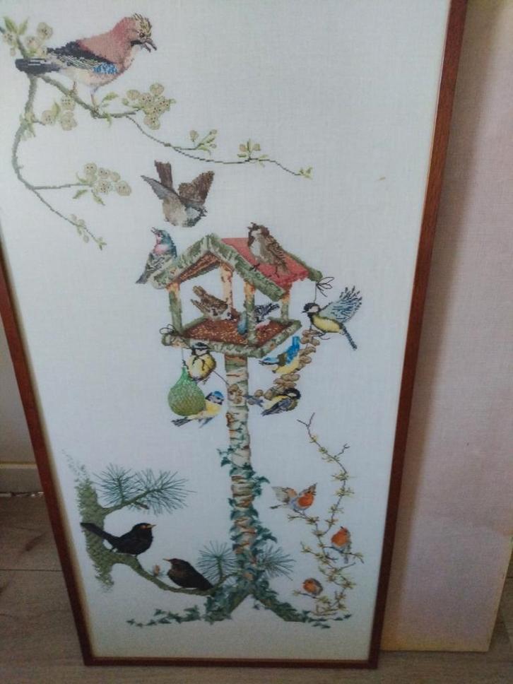 Handgemaakte Borduurwerk Vogeltafereel, Antiek en Kunst, Kunst | Etsen en Gravures, Ophalen of Verzenden