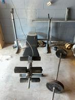 Halterbank met stang en gewichten, Ophalen, Gebruikt, Krachtstation, Armen