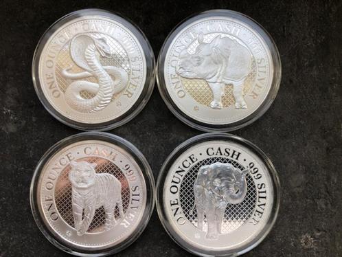 St Helena India Wildlife - setje van 4 - 1 oz silver, Postzegels en Munten, Edelmetalen en Baren, Zilver, Ophalen of Verzenden