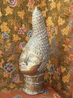 Mooi groot origineel oud hoofd uit Afrika van Benin brons., Ophalen of Verzenden