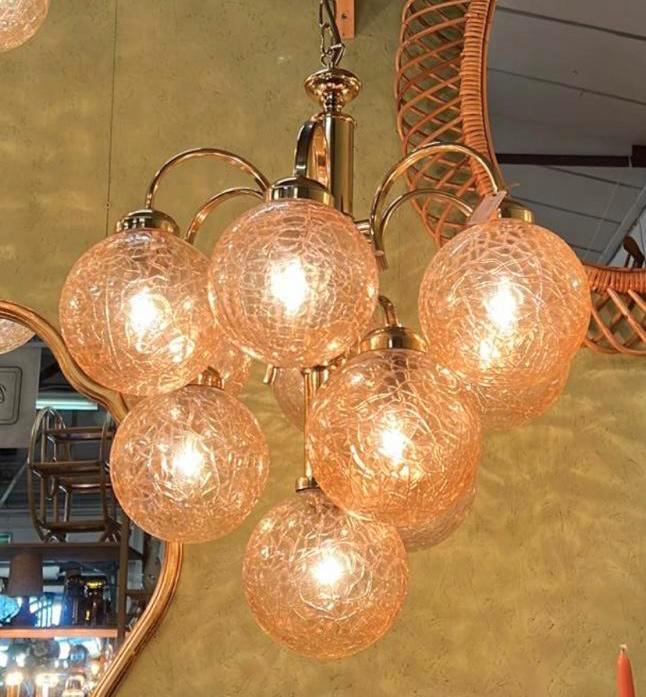Vintage Kroonluchter met 10 craquelé bollen VEB Leuchten, Antiek en Kunst, Antiek | Lampen, Ophalen