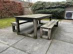 Houten tuintafel met 2 banken, Tuin en Terras, Tuintafels, Ophalen of Verzenden, Gebruikt, Rechthoekig, Hout