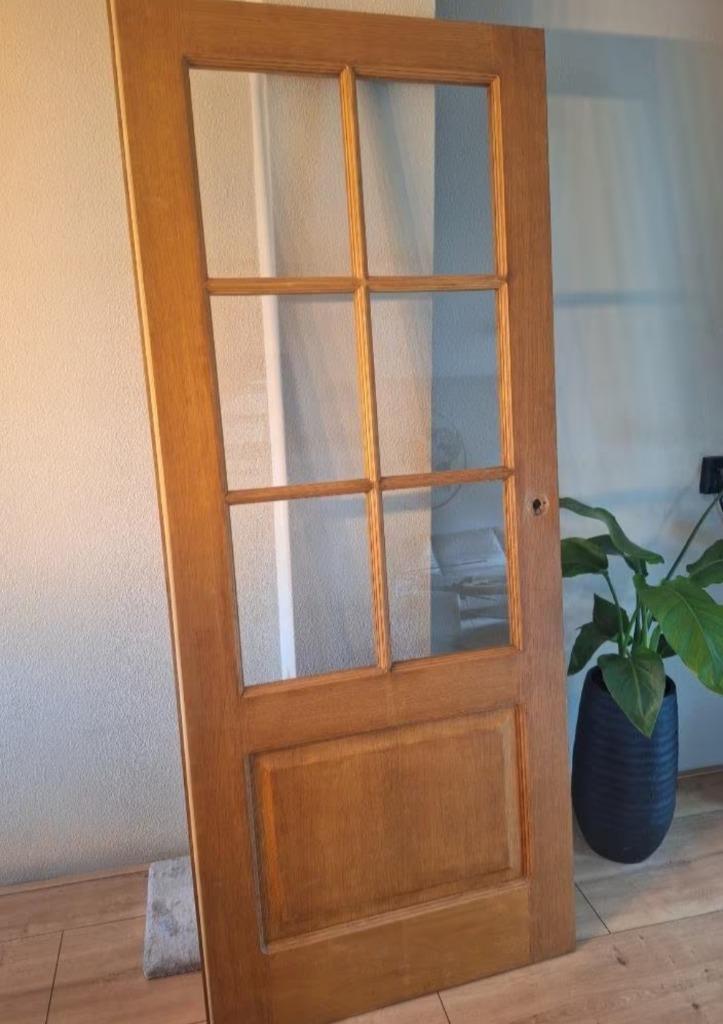 Opdek deur rechts, Doe-het-zelf en Verbouw, Deuren en Horren, Gebruikt, Binnendeur, 200 tot 215 cm, 80 tot 100 cm, Glas, Hout